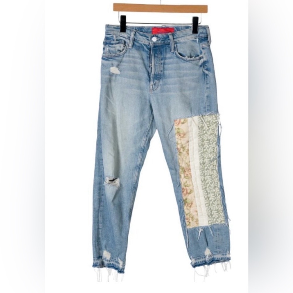 MOTHER + Carolyn Murphy The Patchwork Tomcat Ankle Undone Hem Jeans, size 30 - Picture 6 of 16